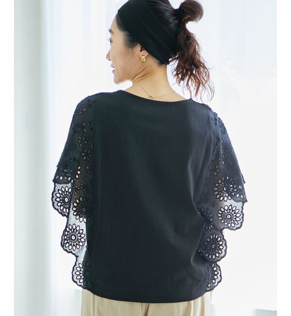  「《手洗い可能》スカラップレーススリーブカットソー」|Tシャツ・カットソー|