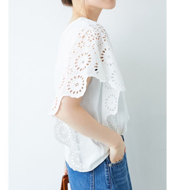  「《手洗い可能》スカラップレーススリーブカットソー」|Tシャツ・カットソー|