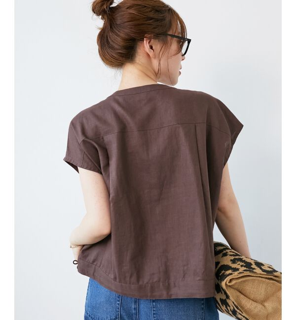  「《手洗い可能》コットン麻ノーカラーシャツジャケット」|ダウン|