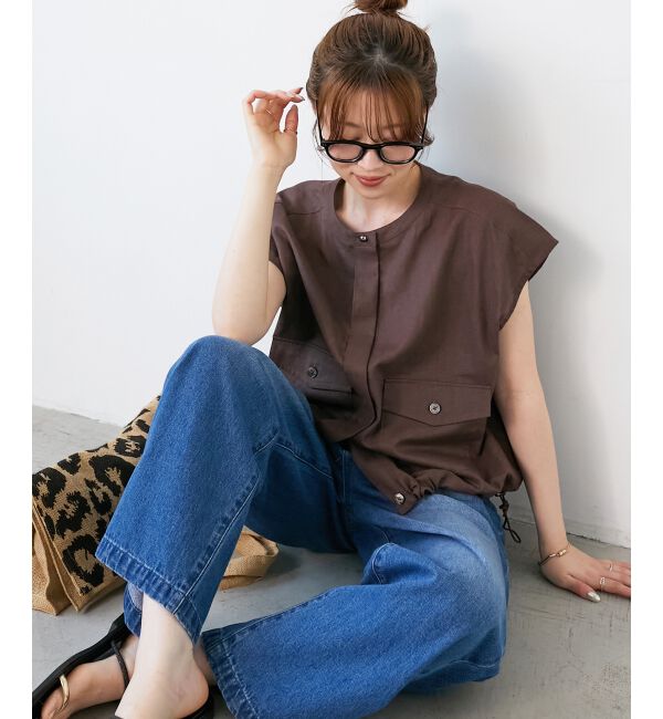  「《手洗い可能》コットン麻ノーカラーシャツジャケット」|ダウン|