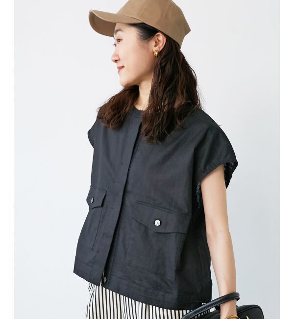  「《手洗い可能》コットン麻ノーカラーシャツジャケット」|ダウン|