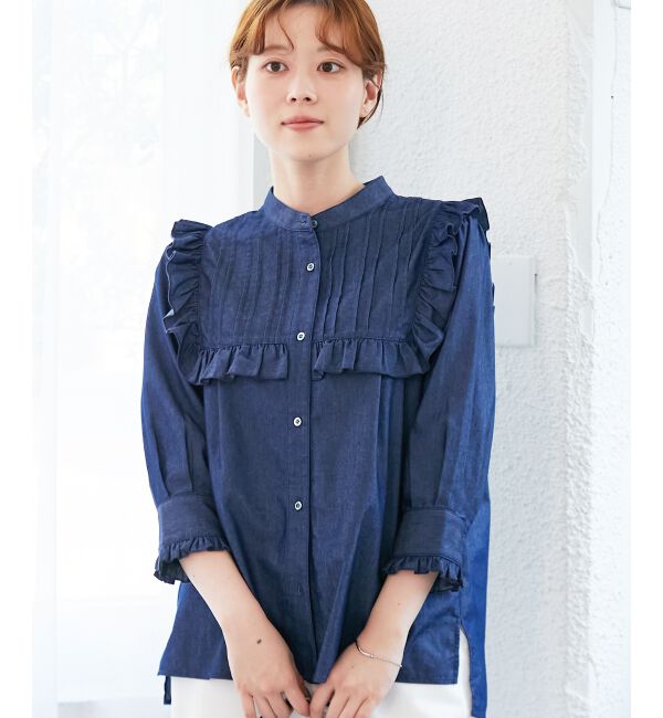  「デニムフリルブラウス」|シャツ・ブラウス|