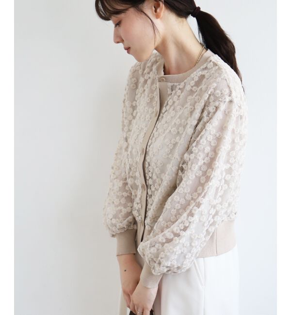  「フラワーレース刺繍ニットカーディガン」|カーディガン|