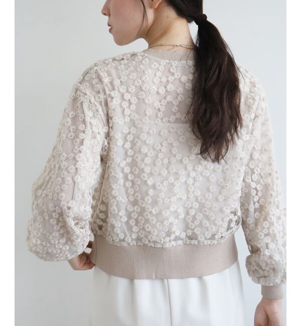  「フラワーレース刺繍ニットカーディガン」|カーディガン|