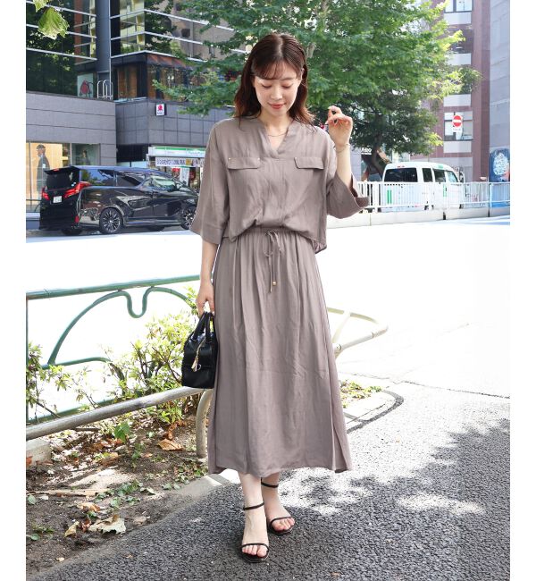  「リネンライクハーフスリーブワンピース」|ワンピース|