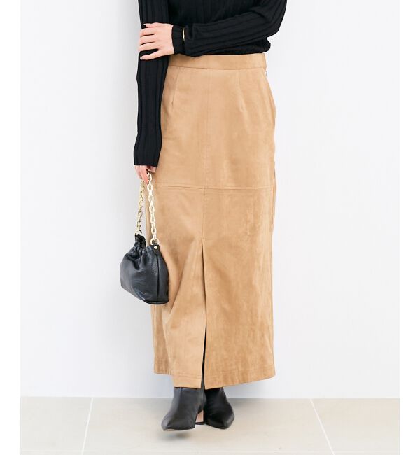  「リバーフェイクスエードタイトスカート」|タイト|キャメル