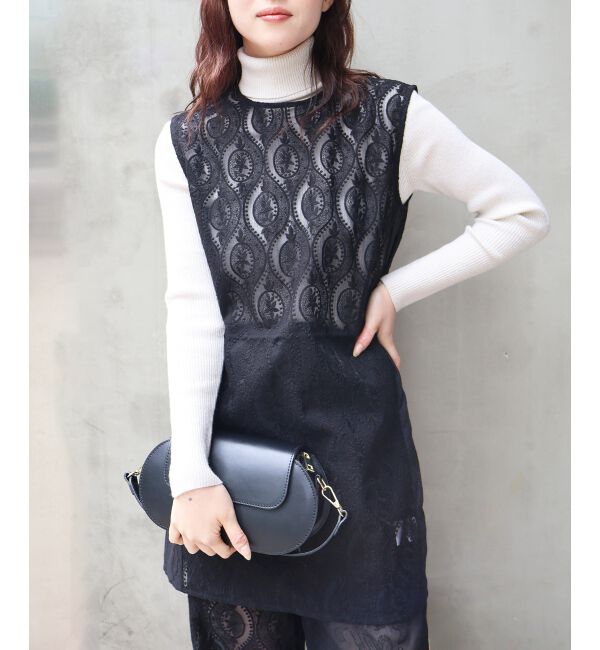  「《手洗い可能》vaneumレースドッキングトップス」|シャツ・ブラウス|ブラック