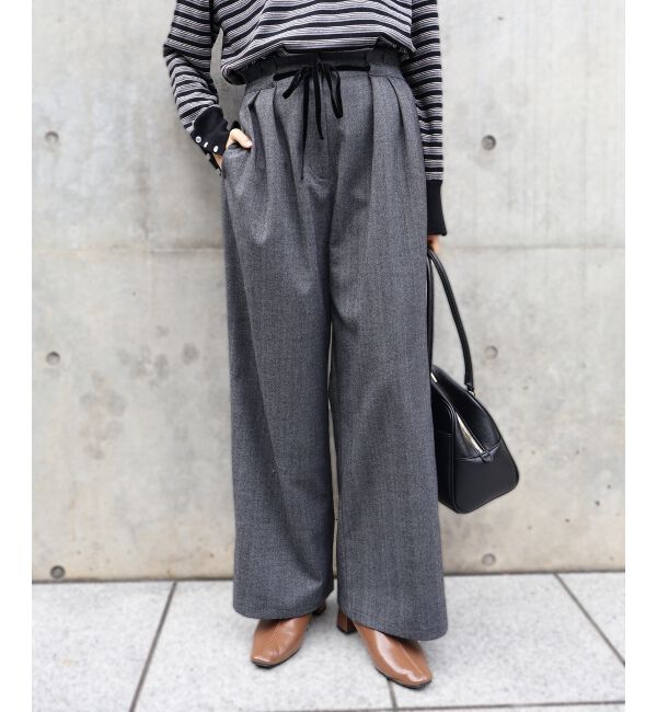  「ヘリンボーンベロアリボンパンツ」|その他|グレー柄