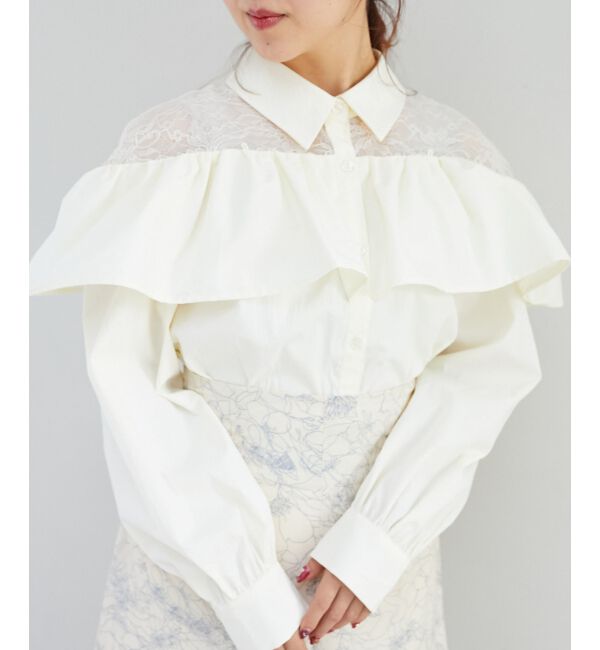  「パールチェーンフリルブラウス」|シャツ・ブラウス|アイボリー