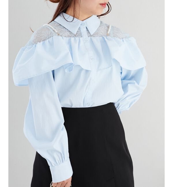  「パールチェーンフリルブラウス」|シャツ・ブラウス|