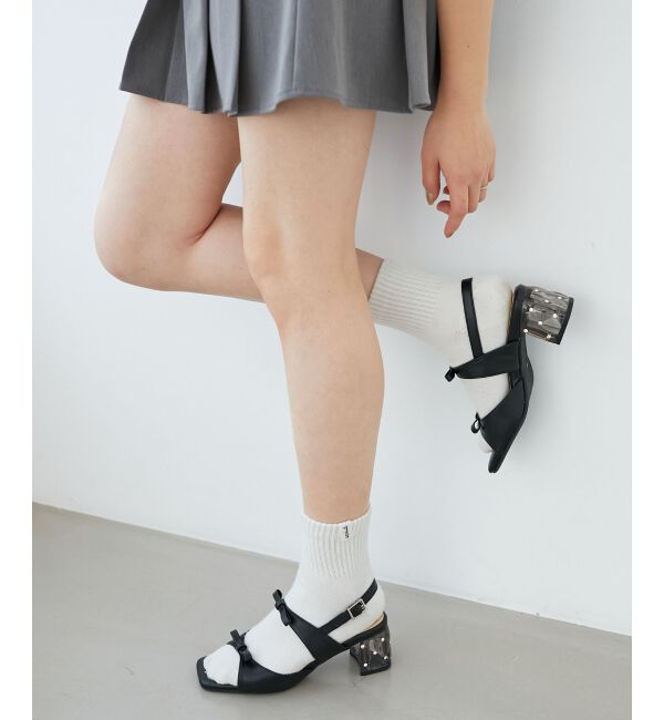 MAJESTICLEGON「クリアビジューヒールリボンサンダル」|サンダル|