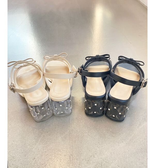 MAJESTICLEGON「クリアビジューヒールリボンサンダル」|サンダル|