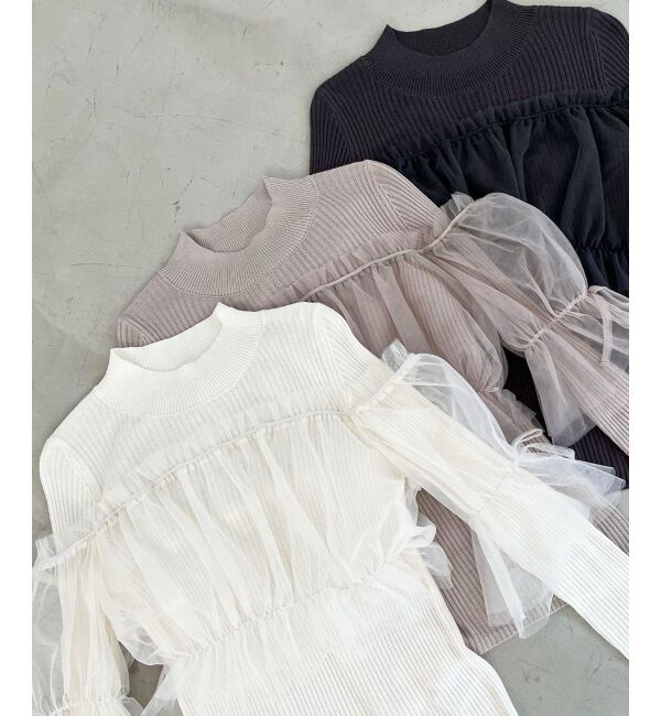  「チュールレイヤードリブニット」|ニット・セーター|アイボリー