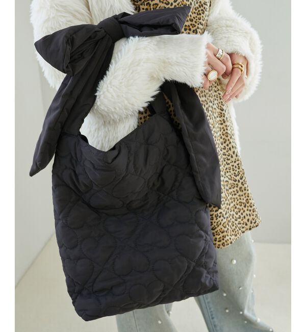 MAJESTICLEGON「ハートキルティングリボンバッグ」|ショルダー・メッセンジャー|ブラック