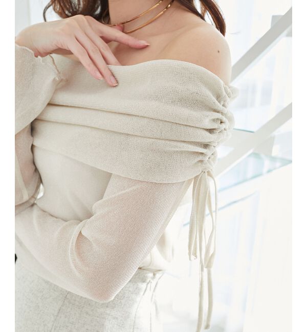  「ドロストオフショルラメチュールトップス」|Tシャツ・カットソー|アイボリー