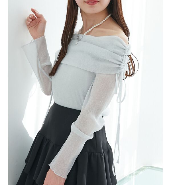  「ドロストオフショルラメチュールトップス」|Tシャツ・カットソー|