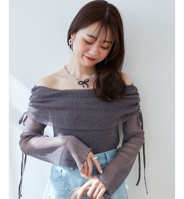  「ドロストオフショルラメチュールトップス」|Tシャツ・カットソー|