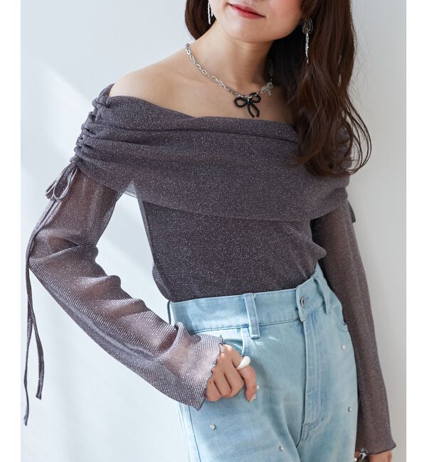  「ドロストオフショルラメチュールトップス」|Tシャツ・カットソー|