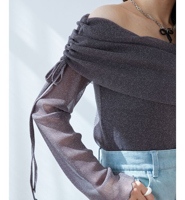  「ドロストオフショルラメチュールトップス」|Tシャツ・カットソー|