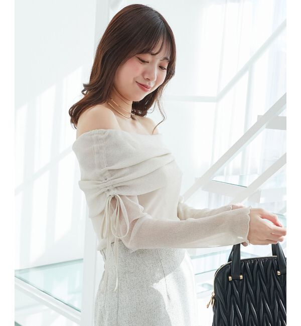  「ドロストオフショルラメチュールトップス」|Tシャツ・カットソー|