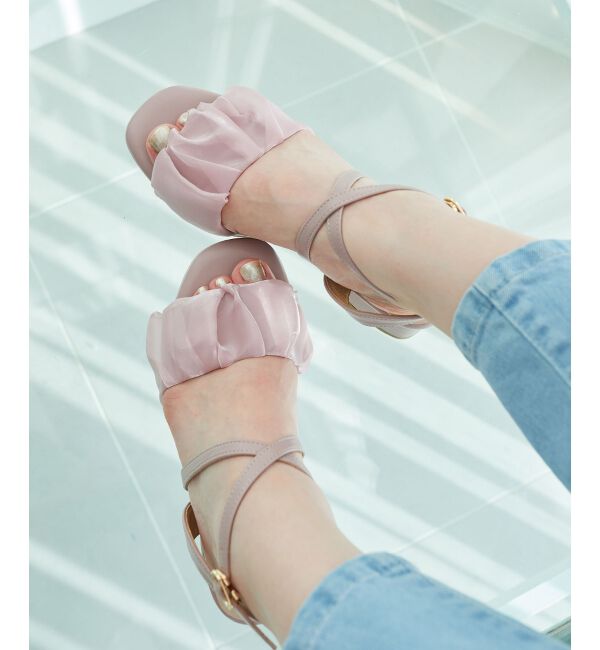  「シアーギャザーサンダル」|サンダル|ピンク