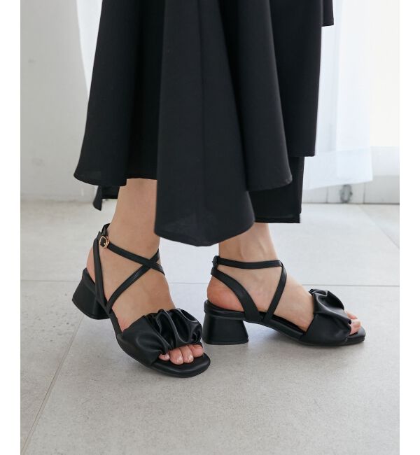  「シアーギャザーサンダル」|サンダル|ブラックベース