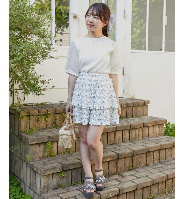  「パールチュールスリーブトップス」|Tシャツ・カットソー|