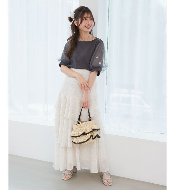  「パールチュールスリーブトップス」|Tシャツ・カットソー|