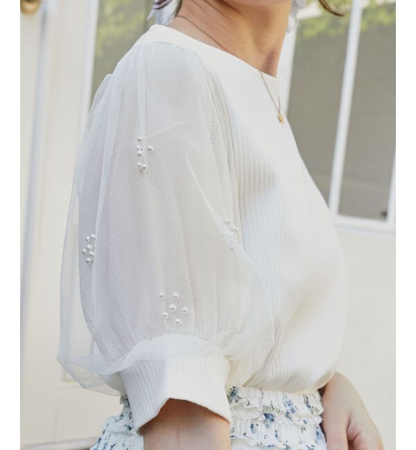  「パールチュールスリーブトップス」|Tシャツ・カットソー|