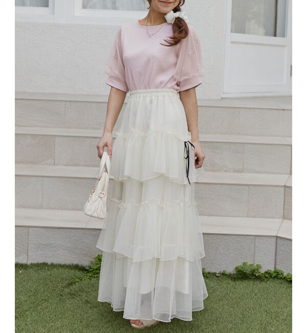  「パールチュールスリーブトップス」|Tシャツ・カットソー|