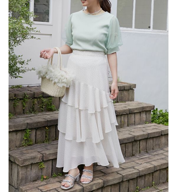  「パールチュールスリーブトップス」|Tシャツ・カットソー|