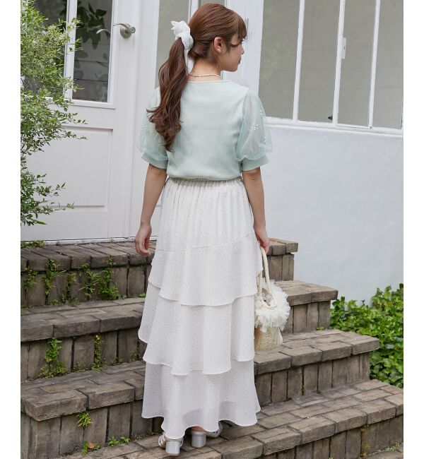  「パールチュールスリーブトップス」|Tシャツ・カットソー|