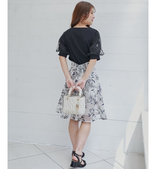  「パールチュールスリーブトップス」|Tシャツ・カットソー|