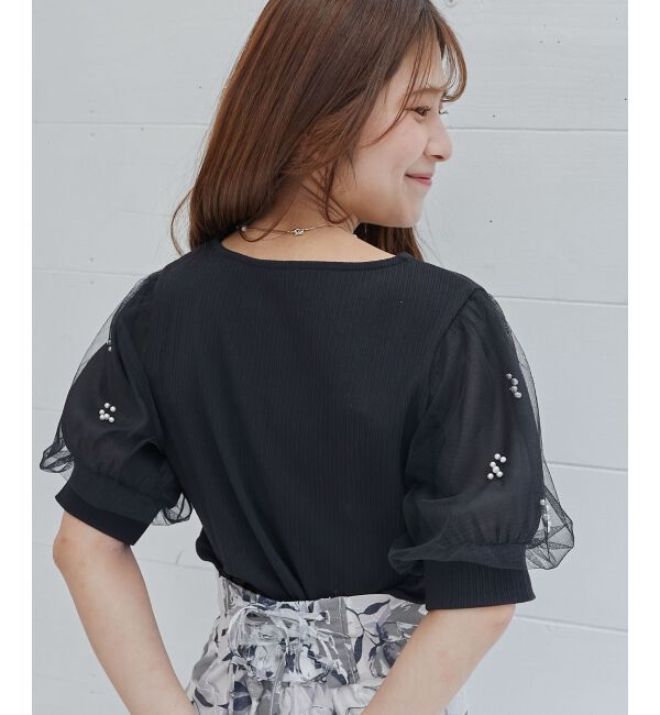  「パールチュールスリーブトップス」|Tシャツ・カットソー|