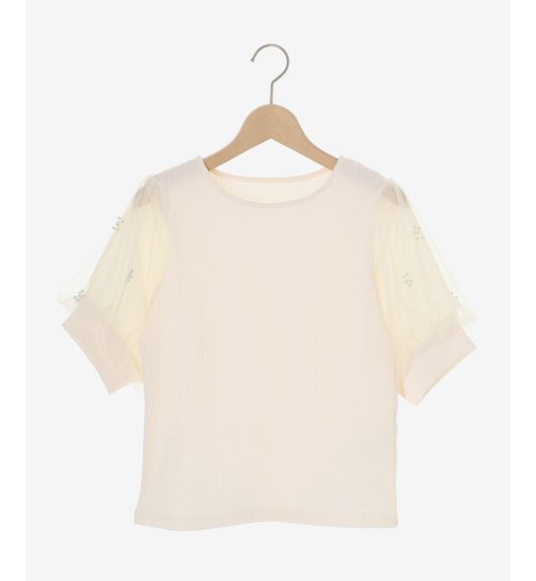  「パールチュールスリーブトップス」|Tシャツ・カットソー|