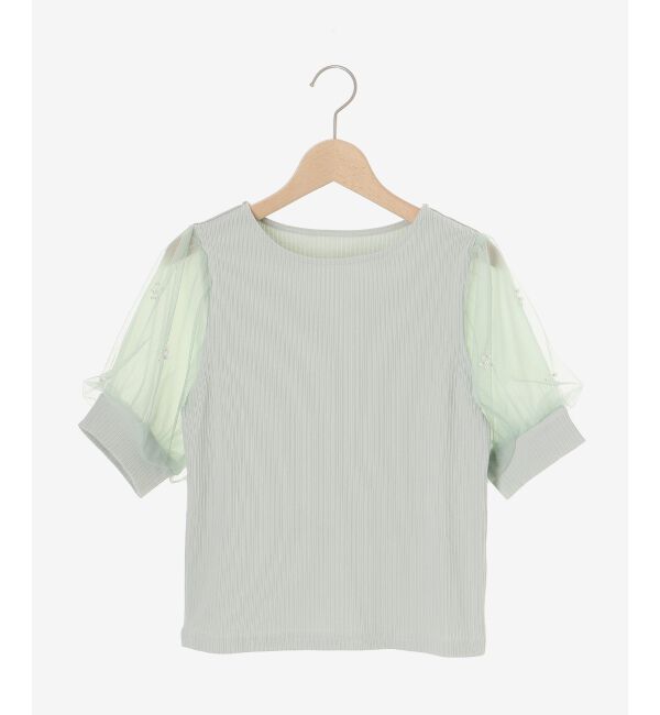  「パールチュールスリーブトップス」|Tシャツ・カットソー|