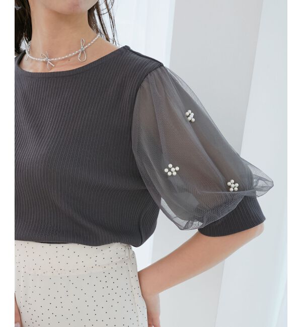  「パールチュールスリーブトップス」|Tシャツ・カットソー|