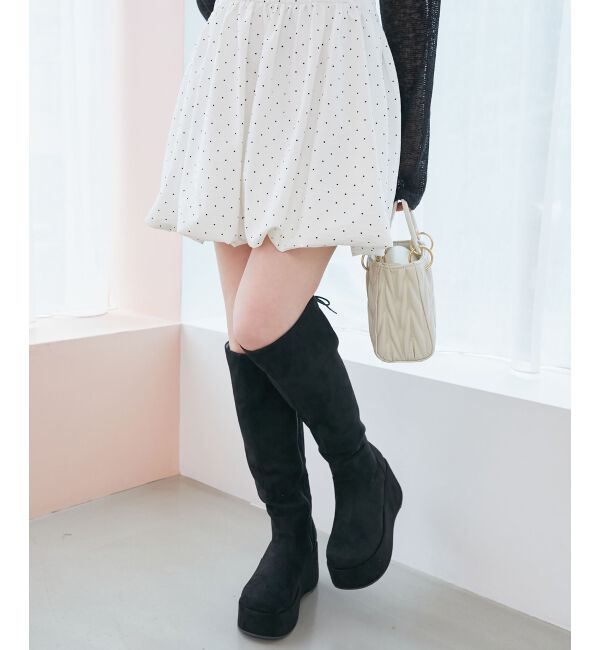  「バックリボン厚底ロングブーツ」|ロングブーツ|