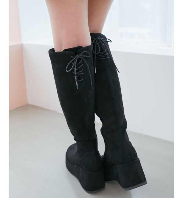  「バックリボン厚底ロングブーツ」|ロングブーツ|