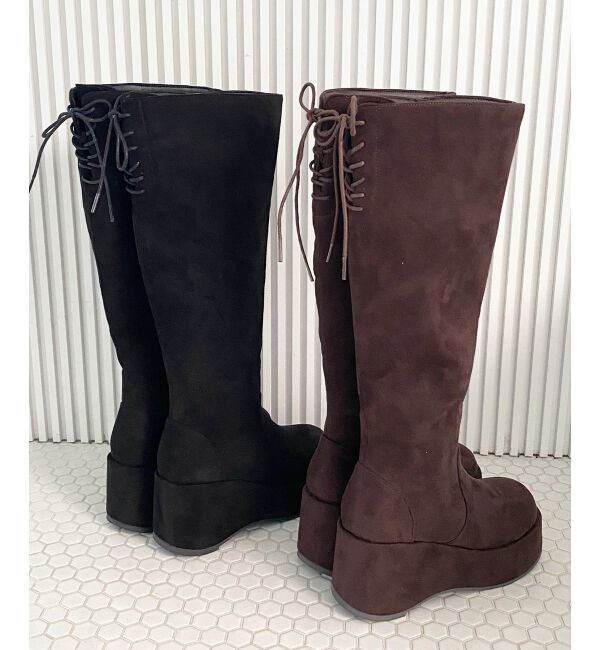  「バックリボン厚底ロングブーツ」|ロングブーツ|