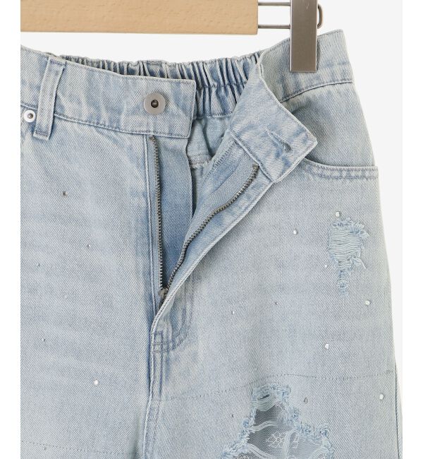  「キラキラレースダメージデニム」|デニム|