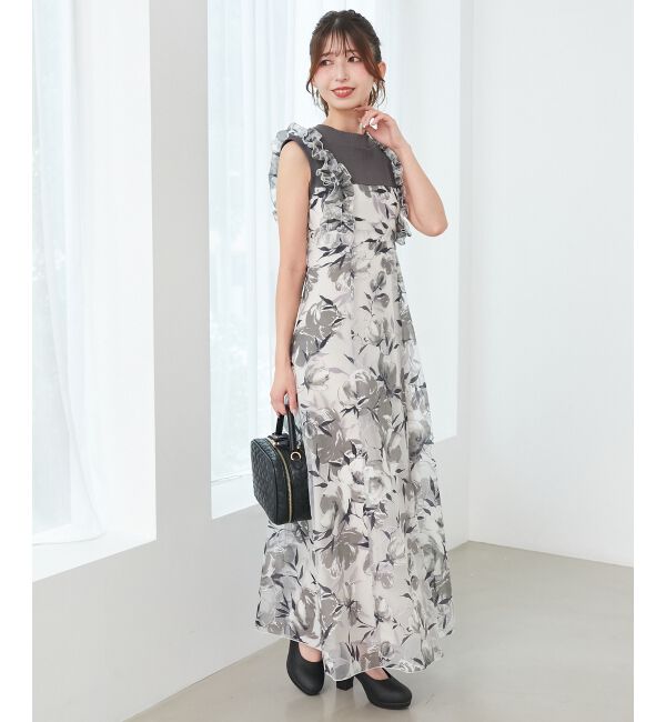  「ノースリフリルドッキングワンピ」|ワンピース|グレー柄