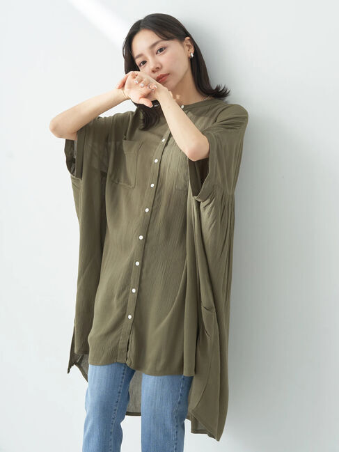 earth music&ecology「レーヨンポケットシャツチュニック」|チュニック|