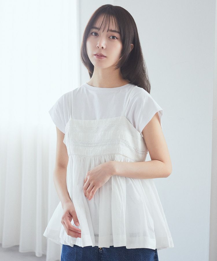 earth music&ecology「SET2点レースキャミ+フレンチTee」|Tシャツ・カットソー|Off White