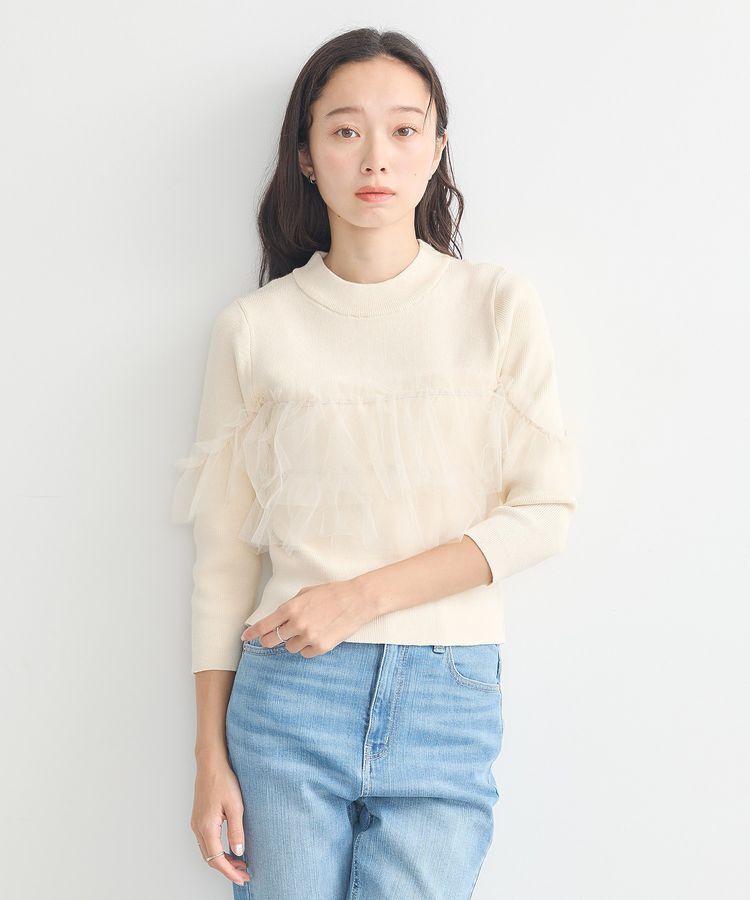 earth music&ecology「胸元チュールドッキングニットプルオーバー」|ニット・セーター|