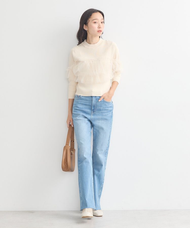 earth music&ecology「胸元チュールドッキングニットプルオーバー」|ニット・セーター|