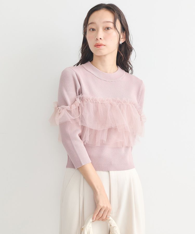 earth music&ecology「胸元チュールドッキングニットプルオーバー」|ニット・セーター|