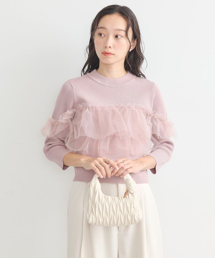 earth music&ecology「胸元チュールドッキングニットプルオーバー」|ニット・セーター|