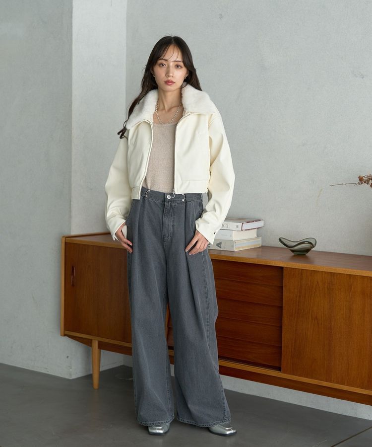 earth music&ecology「襟ファーレザーブルゾン」|ブルゾン・スタジャン|