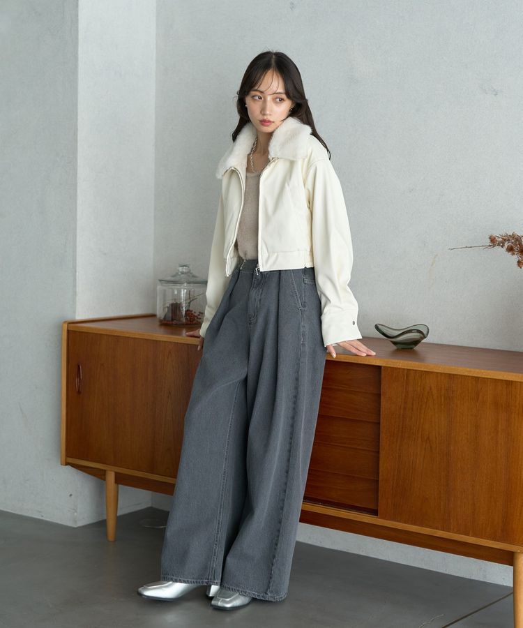 earth music&ecology「襟ファーレザーブルゾン」|ブルゾン・スタジャン|